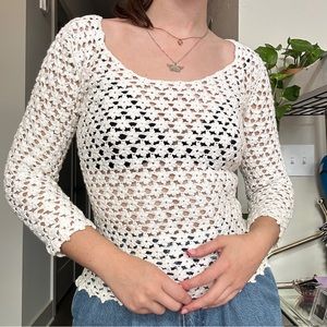 🖤 90s Ann Taylor White Handknit Crochet Top 💗 Size S